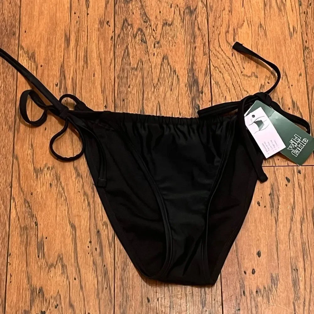 Wild Fable Black Adjustable Slide Bikini Bottom with Side Ties, Size S (4-6) NWT